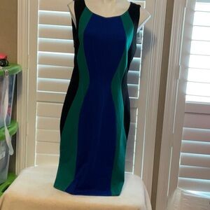 💙💚 Tahari Blue & Green Colorblock Sheath Dress – Size 12 💚💙
